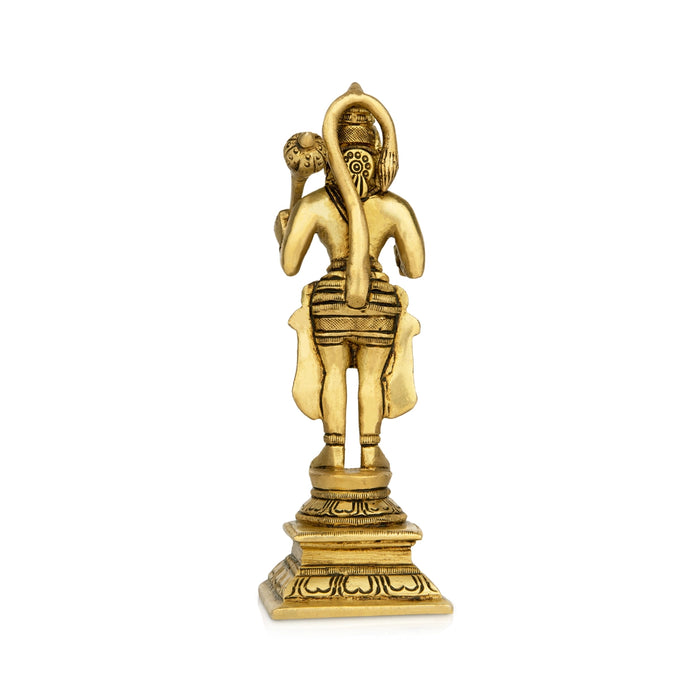 Anjaneya Statue Standing On Base - 7 x 2 Inches | Antique Brass Idol/ Ashirwad Hanuman Statue for Pooja - Brass Murties