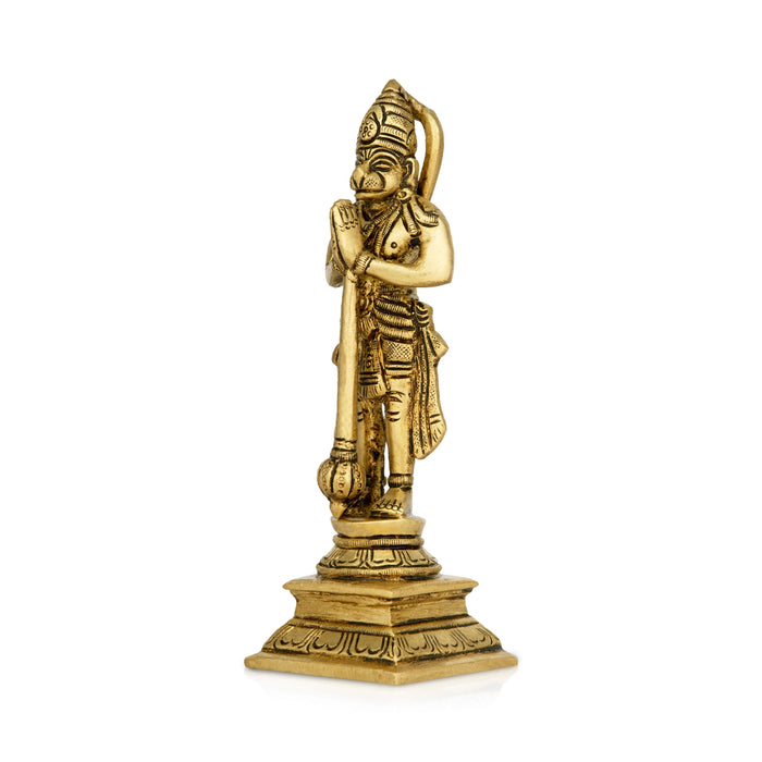 Anjaneya Statue Standing On Base - 7 x 2 Inches | Antique Brass Idol/ Hanuman Statue for Pooja - Brass Murties