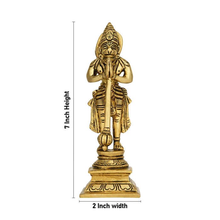Anjaneya Statue Standing On Base - 7 x 2 Inches | Antique Brass Idol/ Hanuman Statue for Pooja - Brass Murties