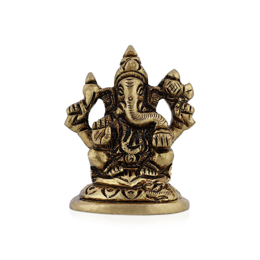 Ganesh Murti Sitting On Base - 2 X 1.5 Inches | Antique Brass Idol/ Ganpati Murti For Home Pooja - Brass Murties