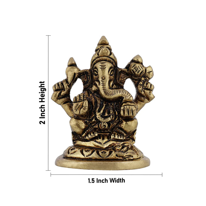 Ganesh Murti Sitting On Base - 2 X 1.5 Inches | Antique Brass Idol/ Ganpati Murti For Home Pooja - Brass Murties