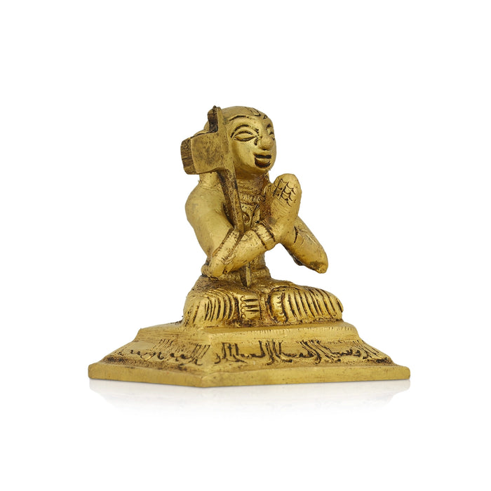 Ramanujar Statue Sitting On Base - 2.5 x 2 Inches | Antique Brass Idol/ Ramanujar Idol for Pooja - Brass Murties