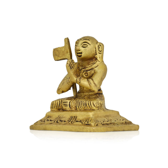 Ramanujar Statue Sitting On Base - 2.5 x 2 Inches | Antique Brass Idol/ Ramanujar Idol for Pooja - Brass Murties