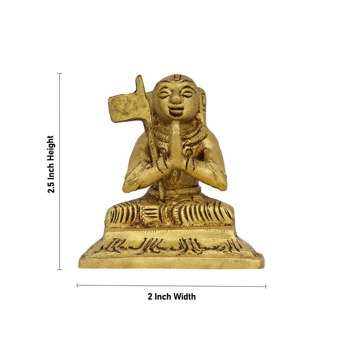 Ramanujar Statue Sitting On Base - 2.5 x 2 Inches | Antique Brass Idol/ Ramanujar Idol for Pooja - Brass Murties