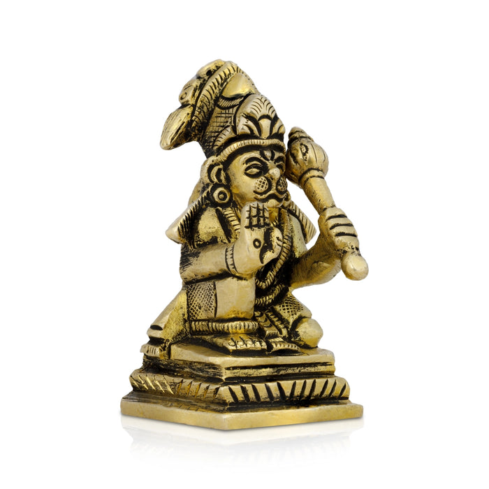 Hanuman Sitting On Base Murti - 2 x 1 Inches | Antique Brass Idol / Anjaneyar Statue For Pooja