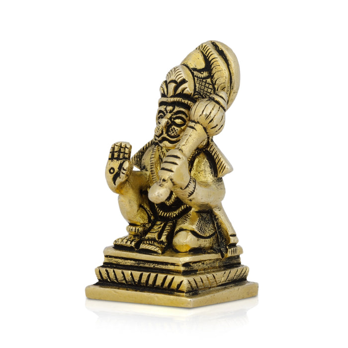 Hanuman Sitting On Base Murti - 2 x 1 Inches | Antique Brass Idol / Anjaneyar Statue For Pooja