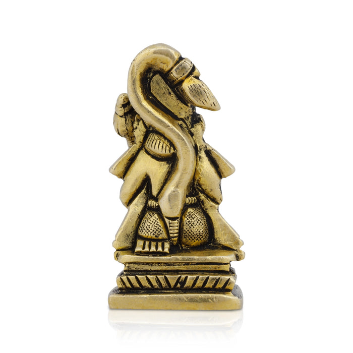 Hanuman Sitting On Base Murti - 2 x 1 Inches | Antique Brass Idol / Anjaneyar Statue For Pooja