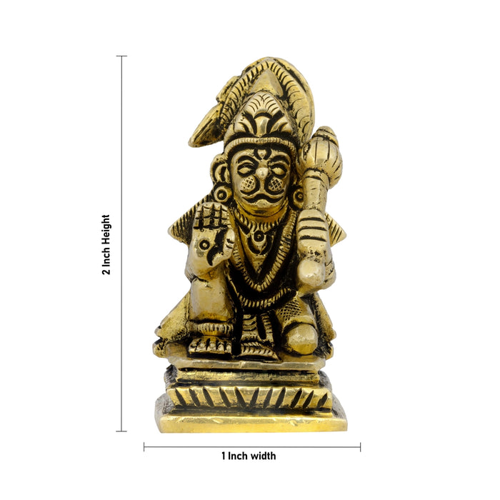 Hanuman Sitting On Base Murti - 2 x 1 Inches | Antique Brass Idol / Anjaneyar Statue For Pooja