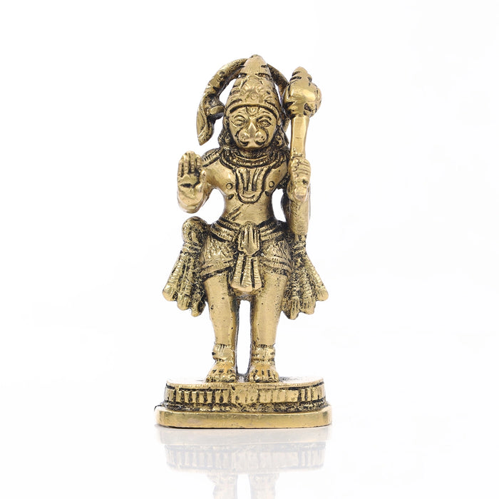 Anjaneya Statue Standing On Base - 4 X 2 Inches | Antique Brass Idol/ Hanuman Statue For Pooja And Worship - Brass Murties