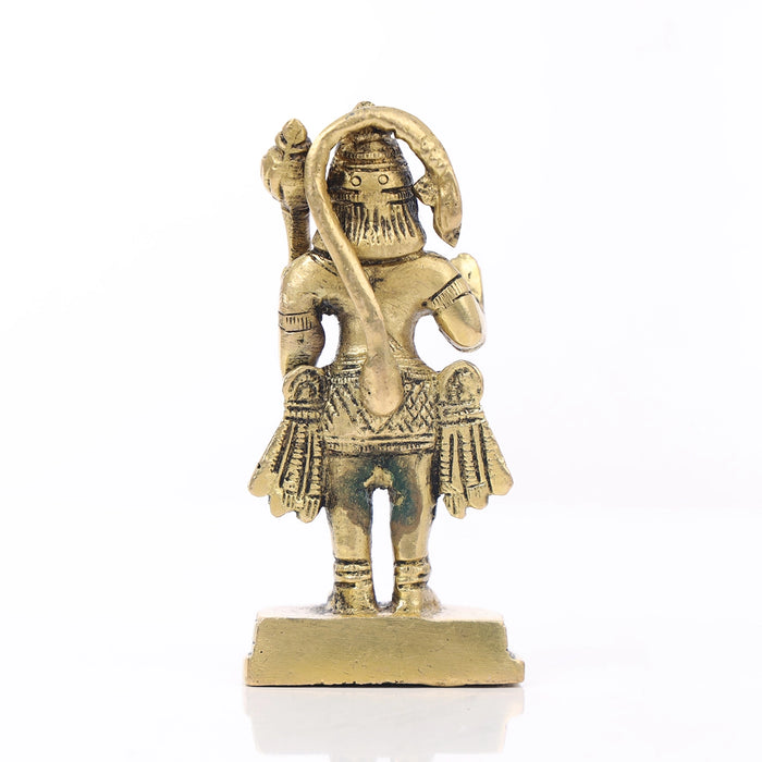 Anjaneya Statue Standing On Base - 4 X 2 Inches | Antique Brass Idol/ Hanuman Statue For Pooja And Worship - Brass Murties