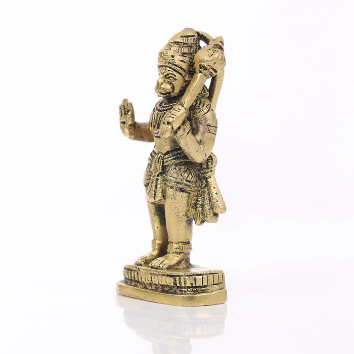 Anjaneya Statue Standing On Base - 4 X 2 Inches | Antique Brass Idol/ Hanuman Statue For Pooja And Worship - Brass Murties