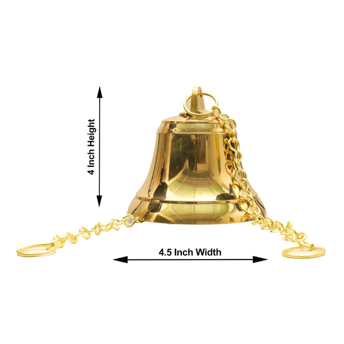 Brass Bell - 4 Inches | Brass Bell Hanging/ Pooja Hanging Bell with Chain/ Hanging Bells for Mandir - Pooja Bells