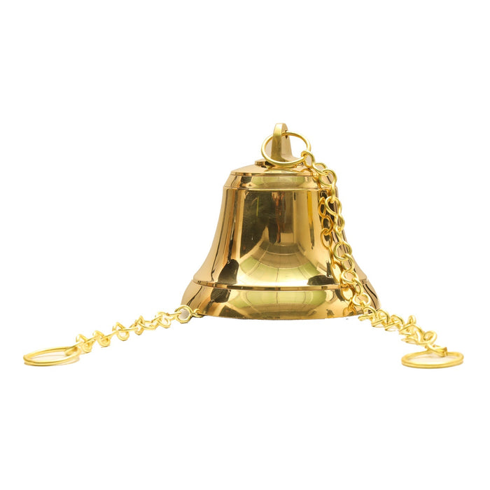 Brass Bell - 4 Inches | Brass Bell Hanging/ Pooja Hanging Bell with Chain/ Hanging Bells for Mandir - Pooja Bells
