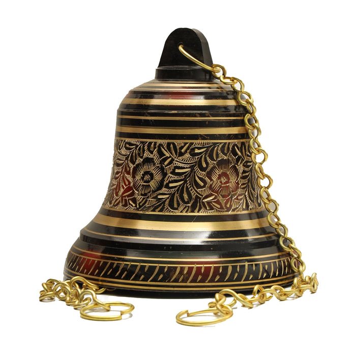 Brass Hanging Bell Enamel With Chain - 7 x 6.5 Inches | Mandir Bell/ Hanging Bell for Pooja Room/ 1.250 Kgs - Pooja Bells