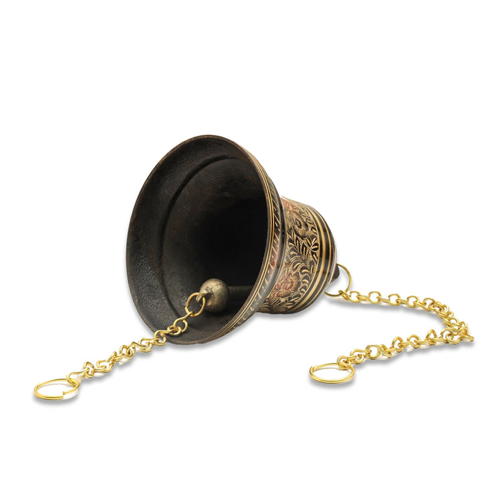 Brass Hanging Bell Enamel With Chain - 7 x 6.5 Inches | Mandir Bell/ Hanging Bell for Pooja Room/ 1.250 Kgs - Pooja Bells