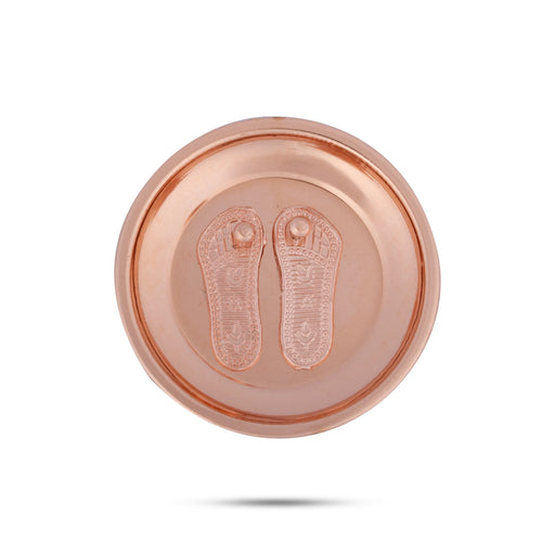 Vishnu Charan Paduka - 2.5 Inches | Copper Polish Plate With Vishnu Padham for Pooja/ 20 Gms Approx - Pooja Box & Paduka