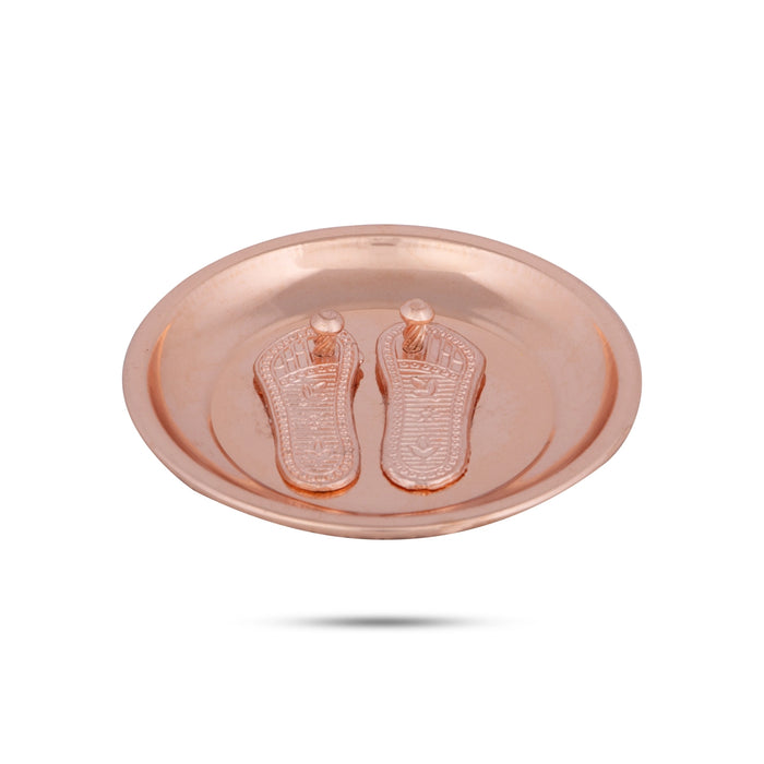Vishnu Charan Paduka - 2.5 Inches | Copper Polish Plate With Vishnu Padham for Pooja/ 20 Gms Approx - Pooja Box & Paduka