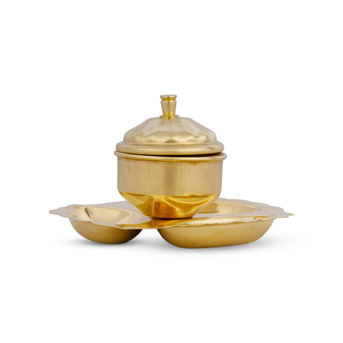 Brass Kankavati - 2 x 3 Inches | Traditional Kumkum Box / Sindoor & Haldi Container for Pooja & Ritual Use