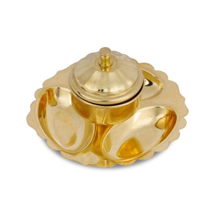 Brass Kankavati - 2 x 3 Inches | Traditional Kumkum Box / Sindoor & Haldi Container for Pooja & Ritual Use