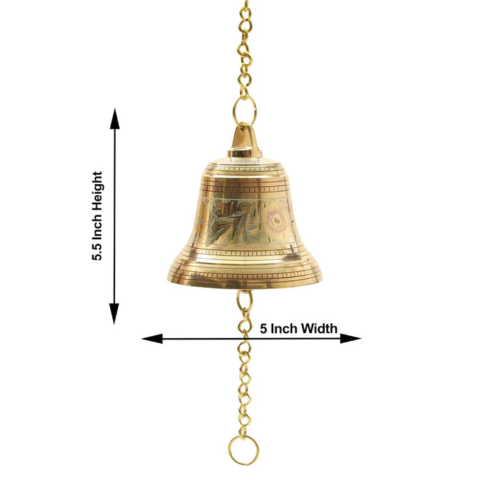 Brass Bell - Enamel - 5.5 Inches | Brass Bell Hanging/ Pooja Hanging Bell with Chain/ Hanging Bells for Mandir - Pooja Bells