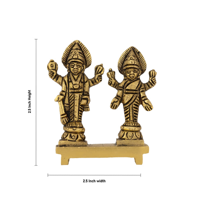 Vishnu Lakshmi Standing On Chowki Murti - 2.5 x 2.5 Inches | Antique Brass Idol/ Vishnu Lakshmi Statue For Pooja - Brass Murties