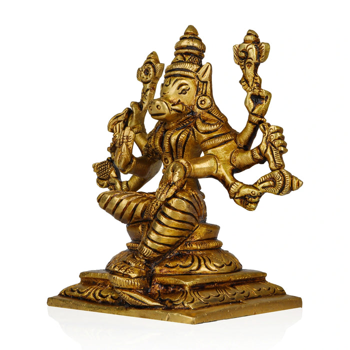 Varahi Amman Statue - 4 x 3.5 Inches | Varahi Idol/ Antique Brass Statue/ Varahi 8 Hands Idol for Pooja - Brass Murties