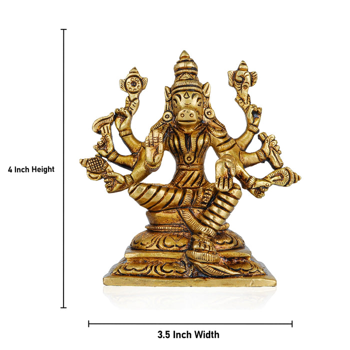 Varahi Amman Statue - 4 x 3.5 Inches | Varahi Idol/ Antique Brass Statue/ Varahi 8 Hands Idol for Pooja - Brass Murties