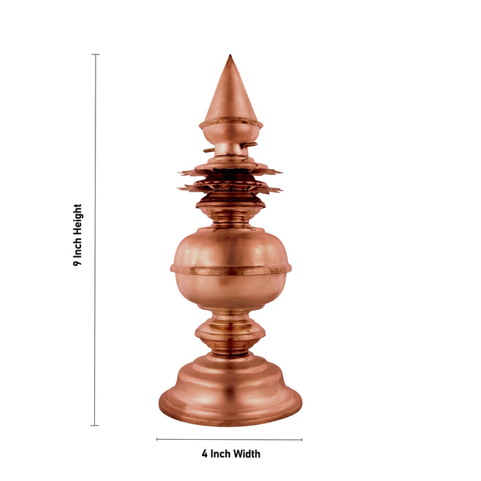 Temple Kalash - 9 x 4 Inches | Copper Temple Gopura Kalasam/ Temple Top Kalash - Temple Decoration