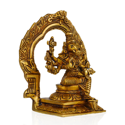 Varahi Amman Statue - 7 Inches | Varahi Idol/ Antique Brass Statue/ Varahi with Arch Idol for Pooja - Brass Murties