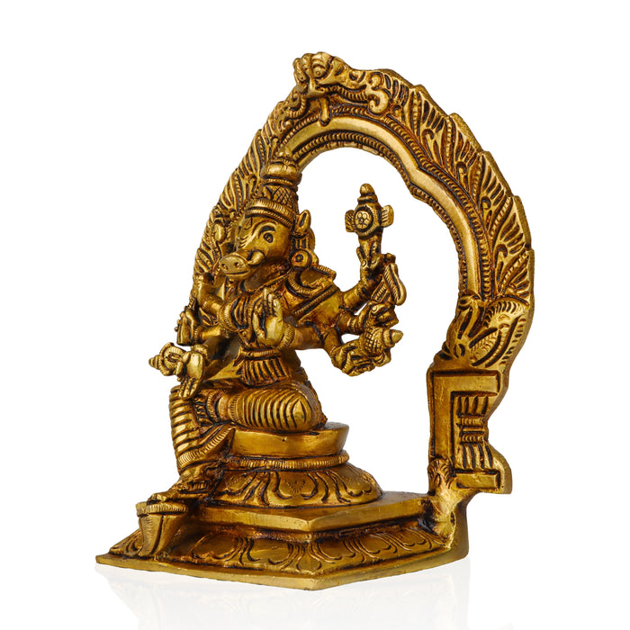 Varahi Amman Statue - 7 Inches | Varahi Idol/ Antique Brass Statue/ Varahi with Arch Idol for Pooja - Brass Murties