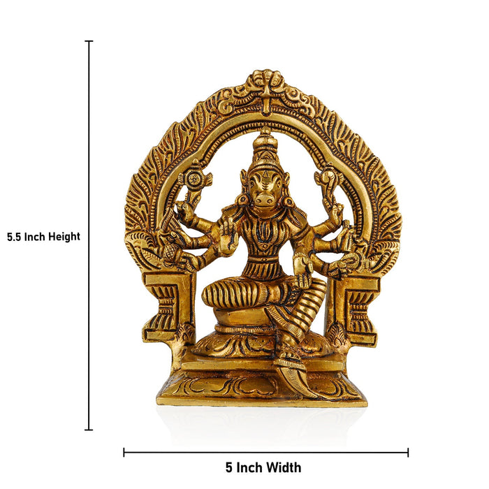 Varahi Amman Statue - 7 Inches | Varahi Idol/ Antique Brass Statue/ Varahi with Arch Idol for Pooja - Brass Murties
