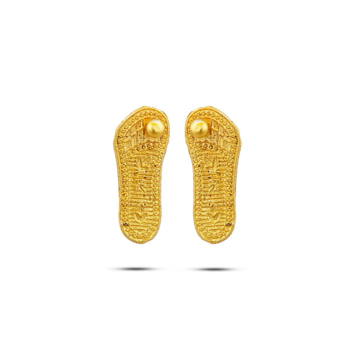 Vishnu Charan Paduka - 2.5 Inches | Gold Polish Vishnu Padham With Plate/ Vishnu Paduka for Pooja/ 20 Gms Approx - Pooja Box & Paduka