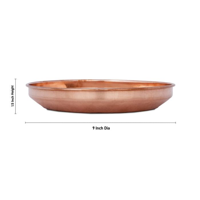 Copper Plate - 1.5 x 9 Inches | Pooja Plate/ Hariwana Design Thali Plate for Home/ 300 Gms Approx - Pooja Plate & Tray