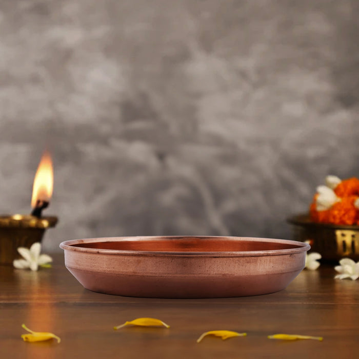 Copper Plate - 1.5 x 9 Inches | Pooja Plate/ Hariwana Design Thali Plate for Home/ 300 Gms Approx - Pooja Plate & Tray