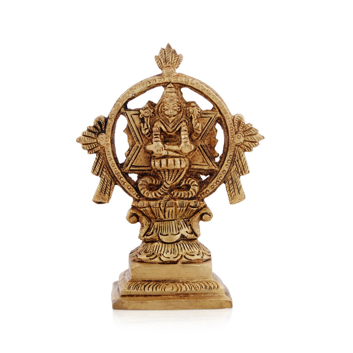 Chakrathazhwar Idol - 5 x 3.5 Inches | Antique Brass Idol/ Chakrathalwar Statue for Pooja/ 480 Gms Approx - Brass Murties