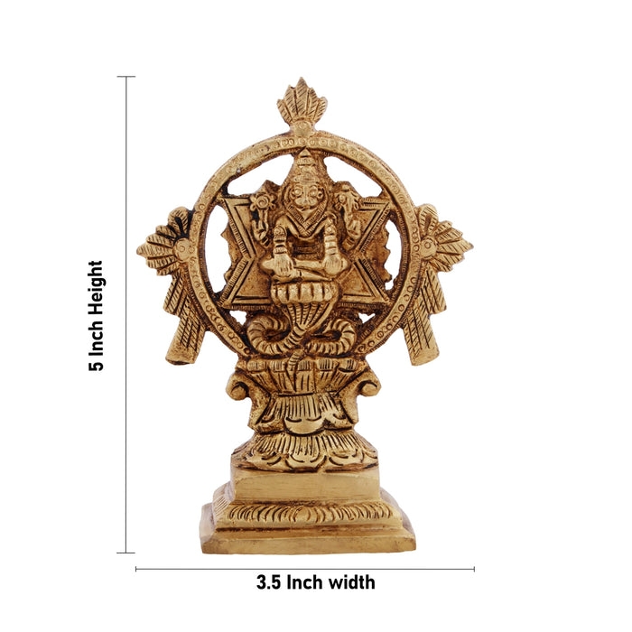 Chakrathazhwar Idol - 5 x 3.5 Inches | Antique Brass Idol/ Chakrathalwar Statue for Pooja/ 480 Gms Approx - Brass Murties
