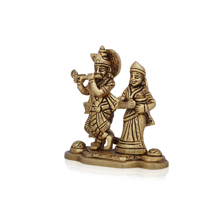 Radha Krishna Murti with Peacock - 4 x 4.5 Inches | Antique Brass Idol/ Radha Krishna Idol for Pooja/ 610 Gms - Brass Murties
