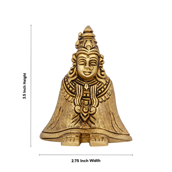 Tulja Bhavani Murti - 3.5 x 2.75 Inches | Antique Brass Idol/ Tulja Bhavani Idol for Pooja - Brass Murties