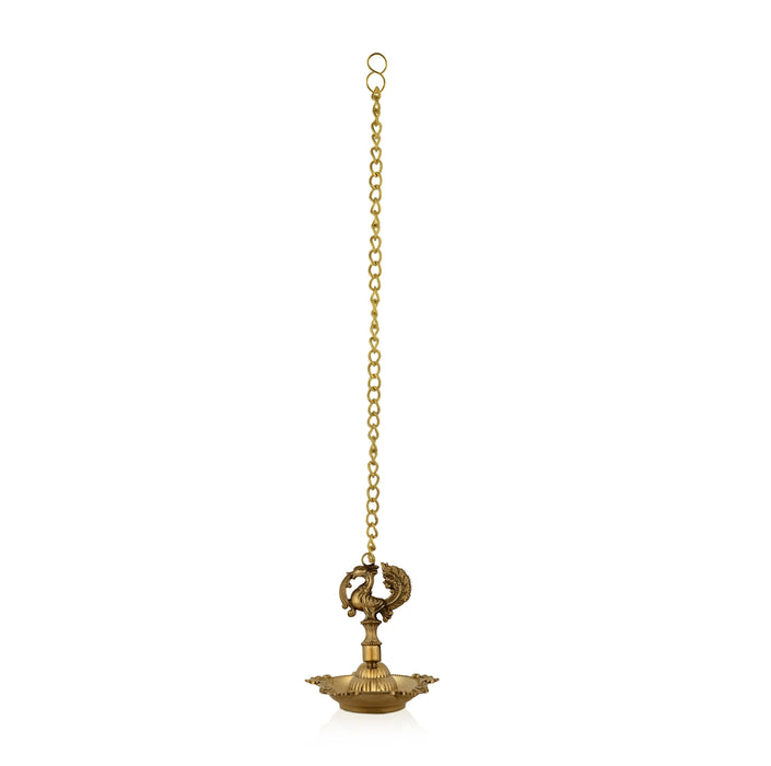 Hanging Lamp With Chain - 18.5 x 3.5 Inches | Brass Annam 5 Face Vilakku / Latkan Hanging Deep for Pooja
