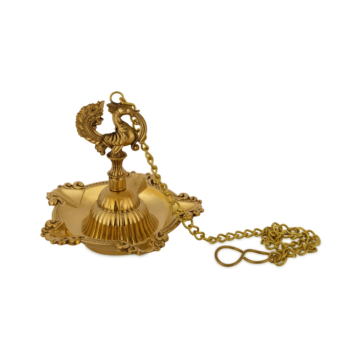 Hanging Lamp With Chain - 18.5 x 3.5 Inches | Brass Annam 5 Face Vilakku / Latkan Hanging Deep for Pooja