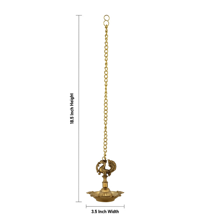 Hanging Lamp With Chain - 18.5 x 3.5 Inches | Brass Annam 5 Face Vilakku / Latkan Hanging Deep for Pooja