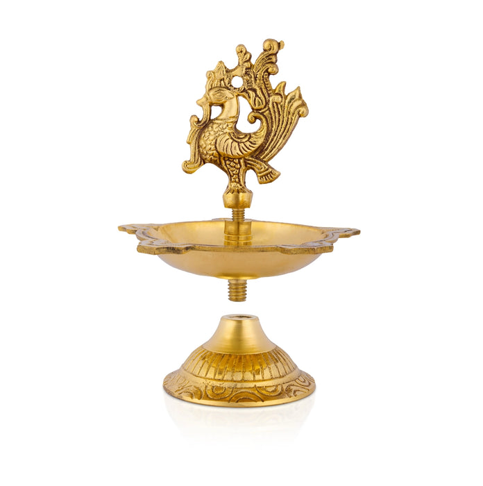 Brass Hanging Lamp - 6 x 5 Inches | Brass Annam 5 Face Vilakku with base/ Latkan Hanging Deep for Pooja