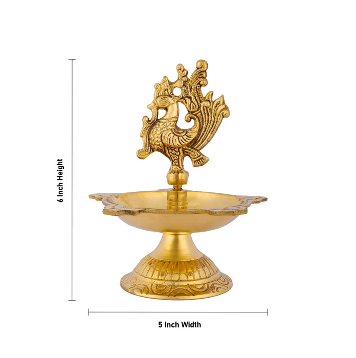 Brass Hanging Lamp - 6 x 5 Inches | Brass Annam 5 Face Vilakku with base/ Latkan Hanging Deep for Pooja