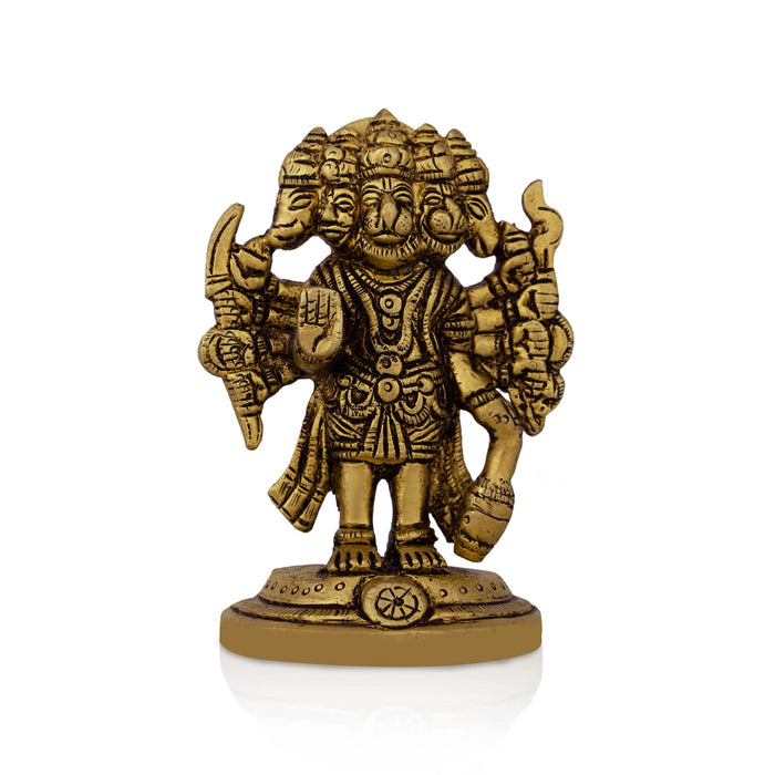 Panchmukhi Hanuman Murti - 3.5 X 2.5 Inches | Antique Brass Idol/ Standing 5 Face Anjaneya Statue For Energy - Brass Murties