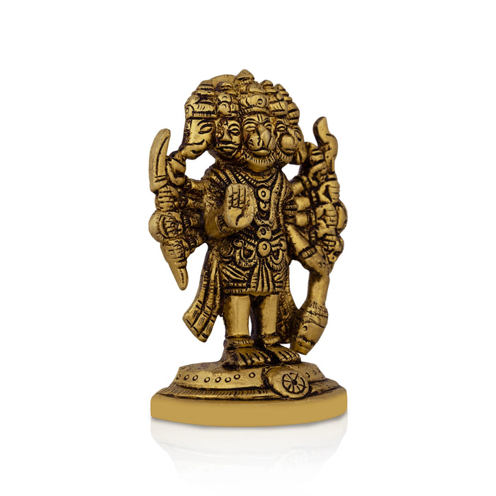 Panchmukhi Hanuman Murti - 3.5 X 2.5 Inches | Antique Brass Idol/ Standing 5 Face Anjaneya Statue For Energy - Brass Murties