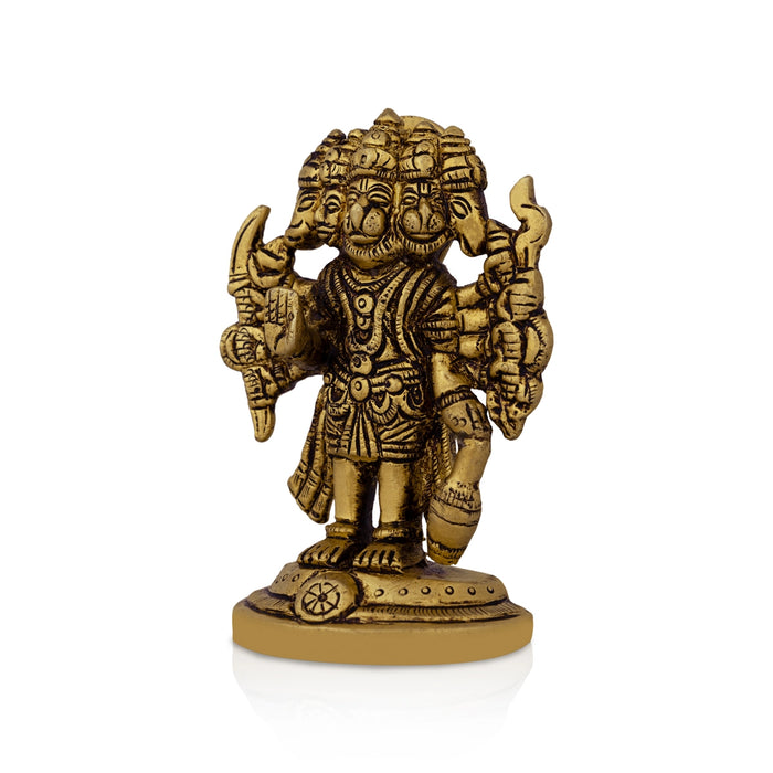 Panchmukhi Hanuman Murti - 3.5 X 2.5 Inches | Antique Brass Idol/ Standing 5 Face Anjaneya Statue For Energy - Brass Murties