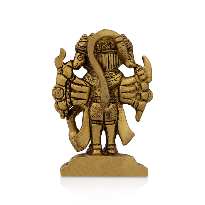 Panchmukhi Hanuman Murti - 3.5 X 2.5 Inches | Antique Brass Idol/ Standing 5 Face Anjaneya Statue For Energy - Brass Murties