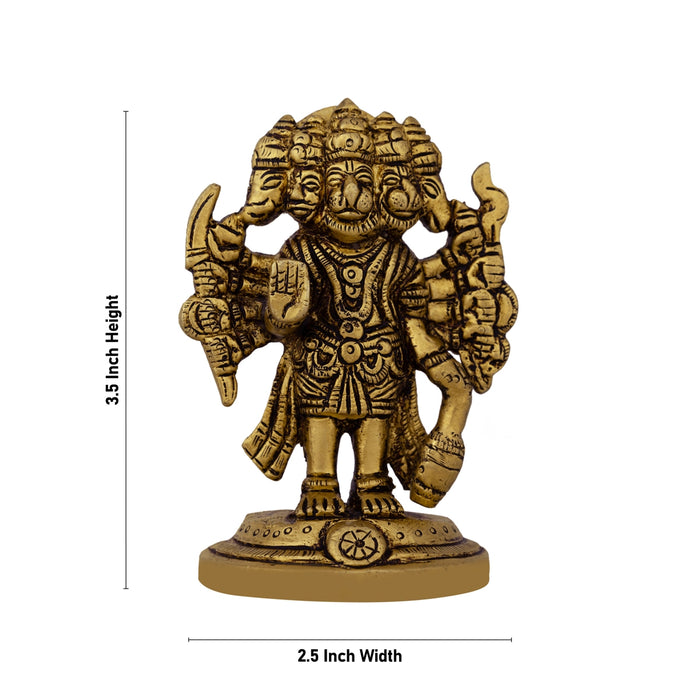 Panchmukhi Hanuman Murti - 3.5 X 2.5 Inches | Antique Brass Idol/ Standing 5 Face Anjaneya Statue For Energy - Brass Murties