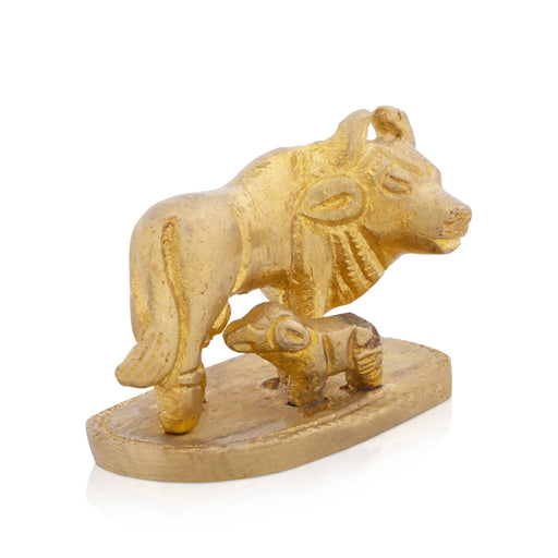 Cow With Calf Idol - 1.5 x 1.75 Inches | Kamadhenu Statue/ Brass Idol for Pooja/ 80 Gms Approx - Table Stand Accessories
