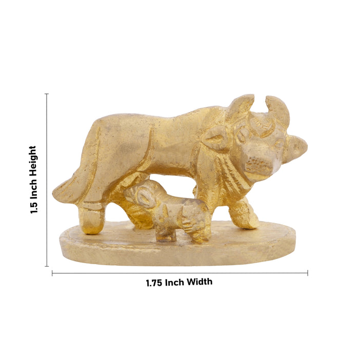 Cow With Calf Idol - 1.5 x 1.75 Inches | Kamadhenu Statue/ Brass Idol for Pooja/ 80 Gms Approx - Table Stand Accessories